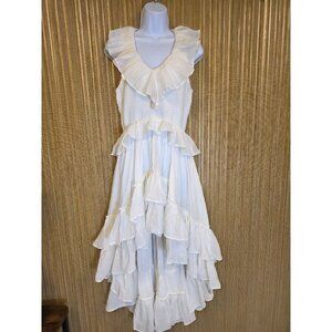 Free People Sunsational White Maxi Ruffled Dress High Low V-Neck Smocked Size S